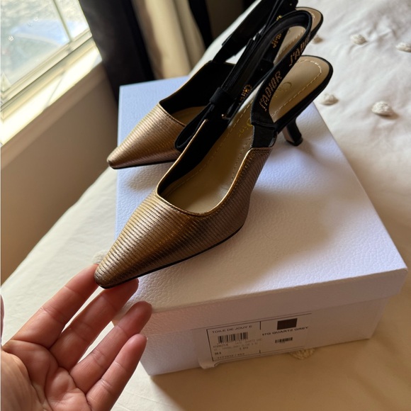 Dior Gold and Black Slingback Heels Classic Design - Picture 1 of 6